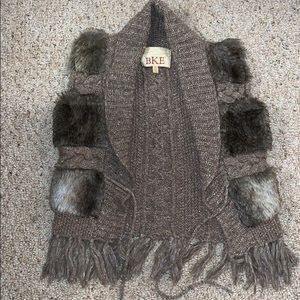 BKE Fur & Knit Patched Vest